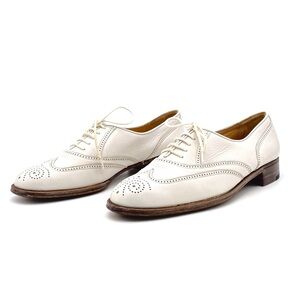 Gravati Garys Ivory White Leather Wingtip Oxford Shoes Size 7.5 Italian Brogues